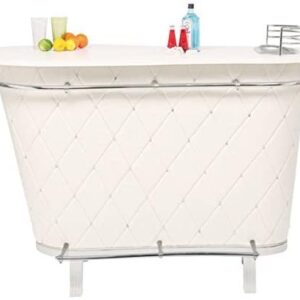 Luxury Rockstar Bar in white leather with quilted pattern and silver metallic accents for home bars.