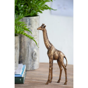 Giraffe Figurine Small - Antique gold giraffe sculpture for modern home decor.