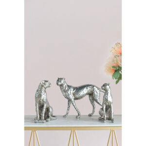 Sitting Leopard Figurine with Silver finish
