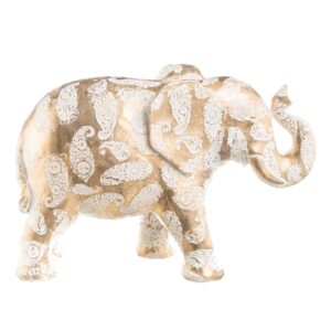 Deco Elephant Extra Large - Gold and white paisley patterned elephant sculpture for luxury home decor.