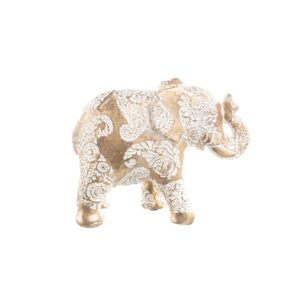 Deco Elephant Small - Gold and white paisley patterned elephant sculpture for luxury home decor.
