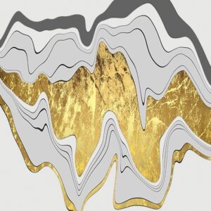 Iceberg Painting Type 2 - Abstract grey and gold organic wave porcelain painting.