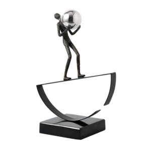 Crouser Figurine - Polished silver resin acrobat sculpture for modern home decor.