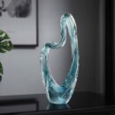 Eclipse Art Sculpture - Sleek blue handmade glass sculpture with fluid lines for modern office decor.