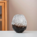 Luna Matte Vase Small - Frosted ice-cracked texture handmade glass vase with amber base.