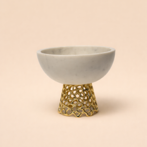 Ivory Bowl on Gilded Lattice Base-Small