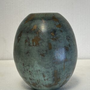 Verdigris Patina Vase Oval - Vintage-style orb vase with aged green finish for luxury home decor.